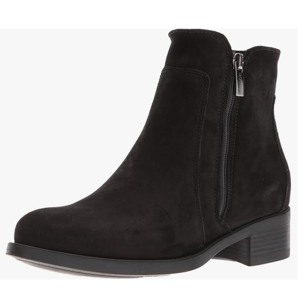 La Canadienne Saria Booties Ankle Boots Black Suede Size 6 NWOB Waterproof Upper